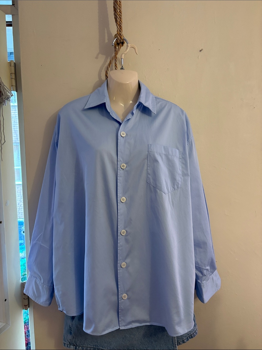 Zara Light Blue Women’s Relaxed Button-Up Blouse. Cotton